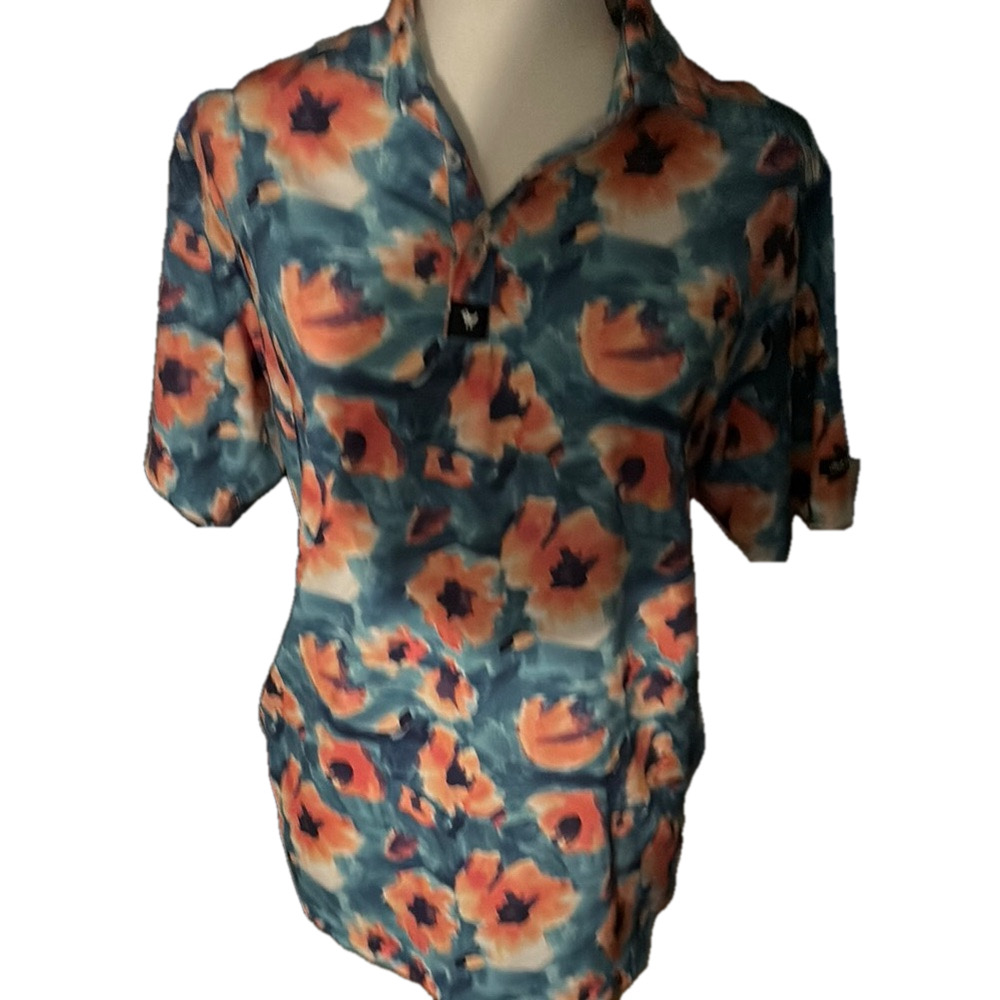 Casual Blue and Orange Floral Button Down Shirt